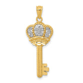 14K and White Gold Fleur De Lis Crown Key Pendant,31x12mm